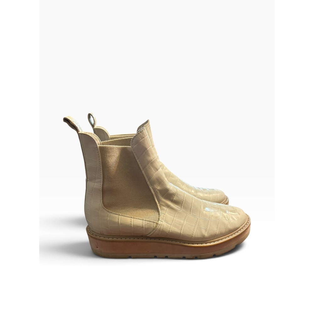 Dolce Vita H2O Cream Croc Embossed Waterproof Platform Chelsea Boots Womens